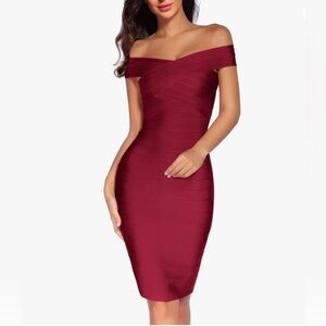Madam Uniq Women's Bandage Dress Off The Shoulder Bodycon Cocktail Sexy Dress